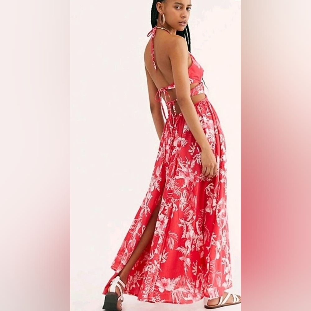 Free People Lille Tropical Printed Cutouts Rasberry Tie Maxi Dress Small $128 XS - Picture 14 of 14